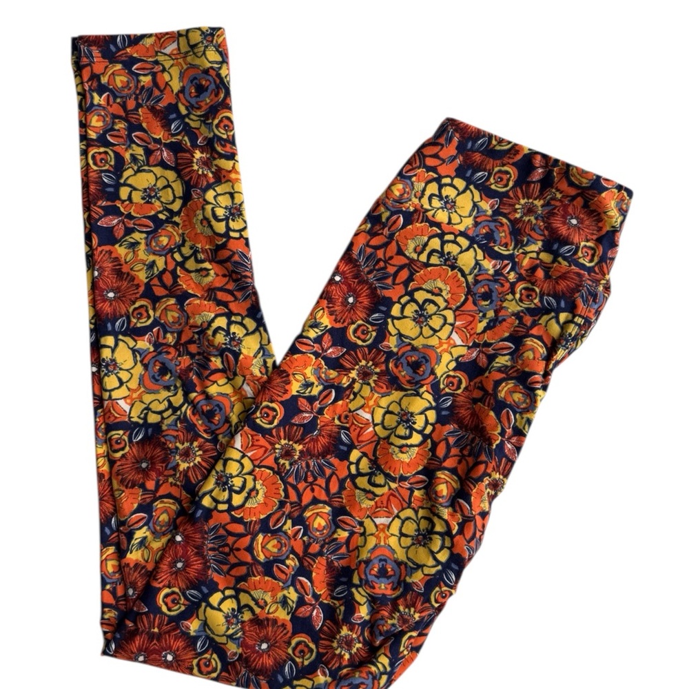 Brand new! LuLaRoe OS Floral (Orange & yellow blooms/navy background) Leggings.